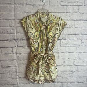 Stile Collection Women’s Earthy Boho Belted Linen Blend  Romper Size Small